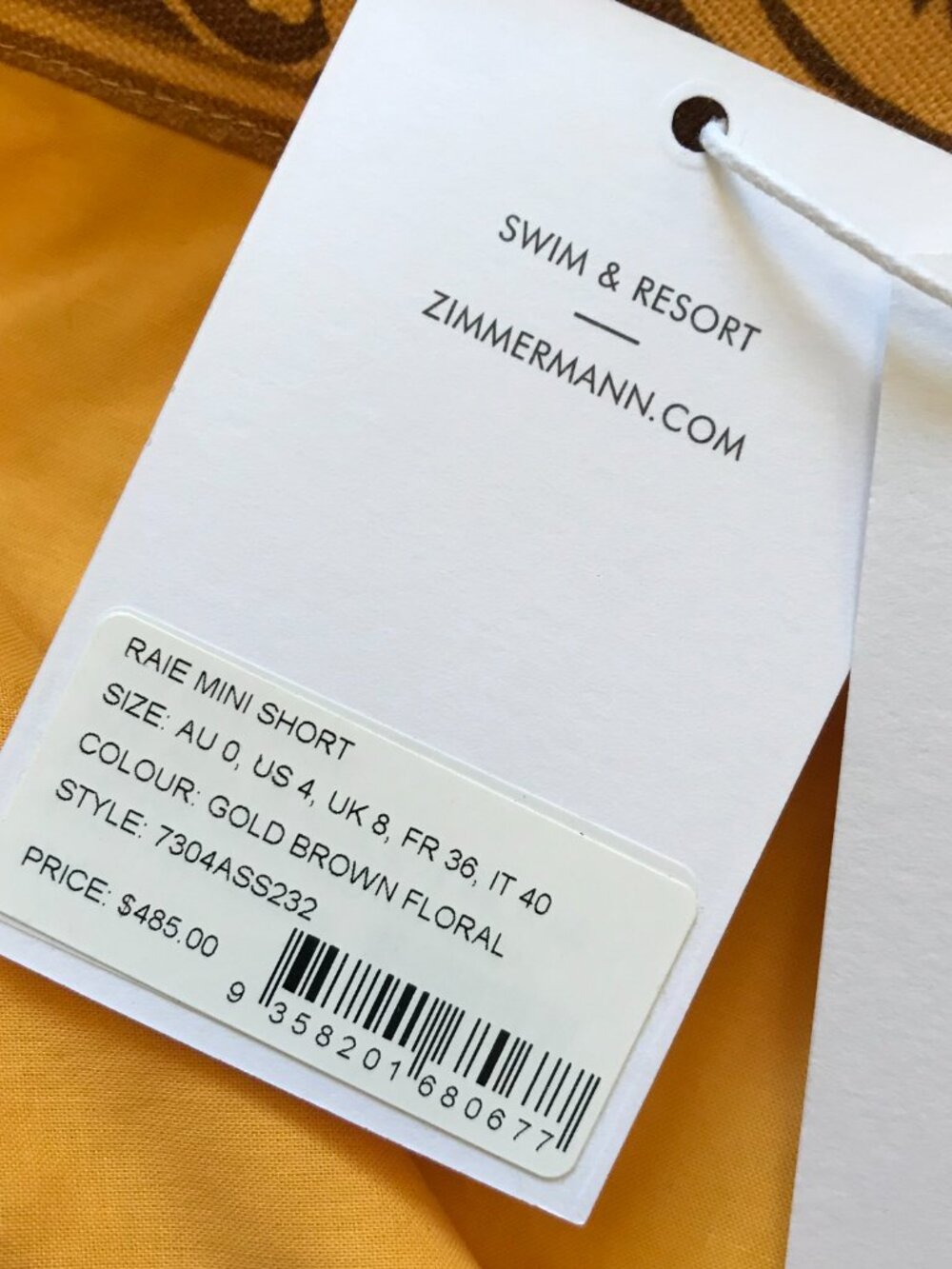 NWT Zimmermann Raie Mini Shorts Womens 0 XS Yellow Gold Brown Floral Linen NEW - Picture 5 of 14